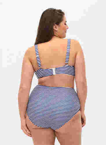 Blommig bikinitrosa med hög midja, Blue Striped, Model image number 1