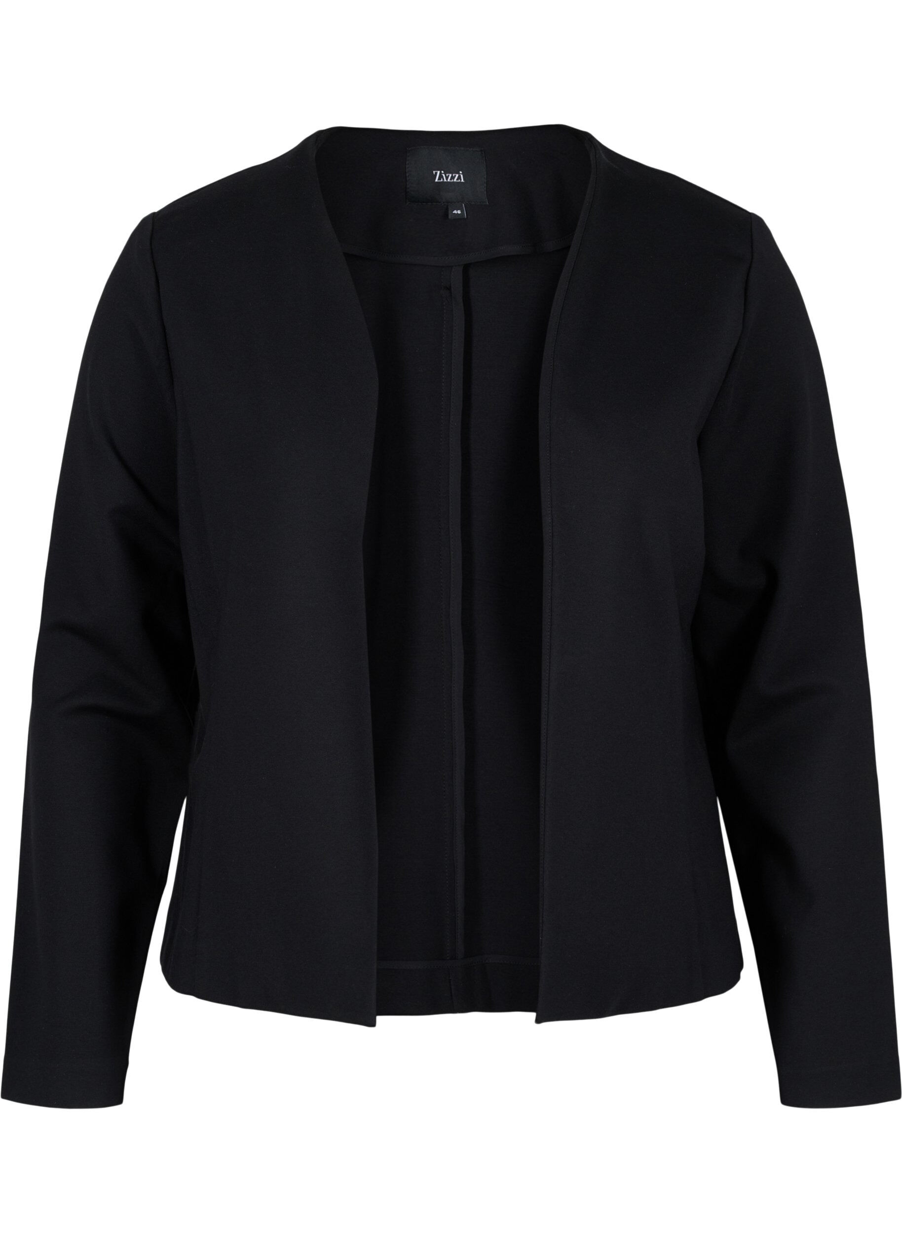 Zizzi Enf&auml;rgad kort &ouml;ppen blazer, Black, Packshot image number 0