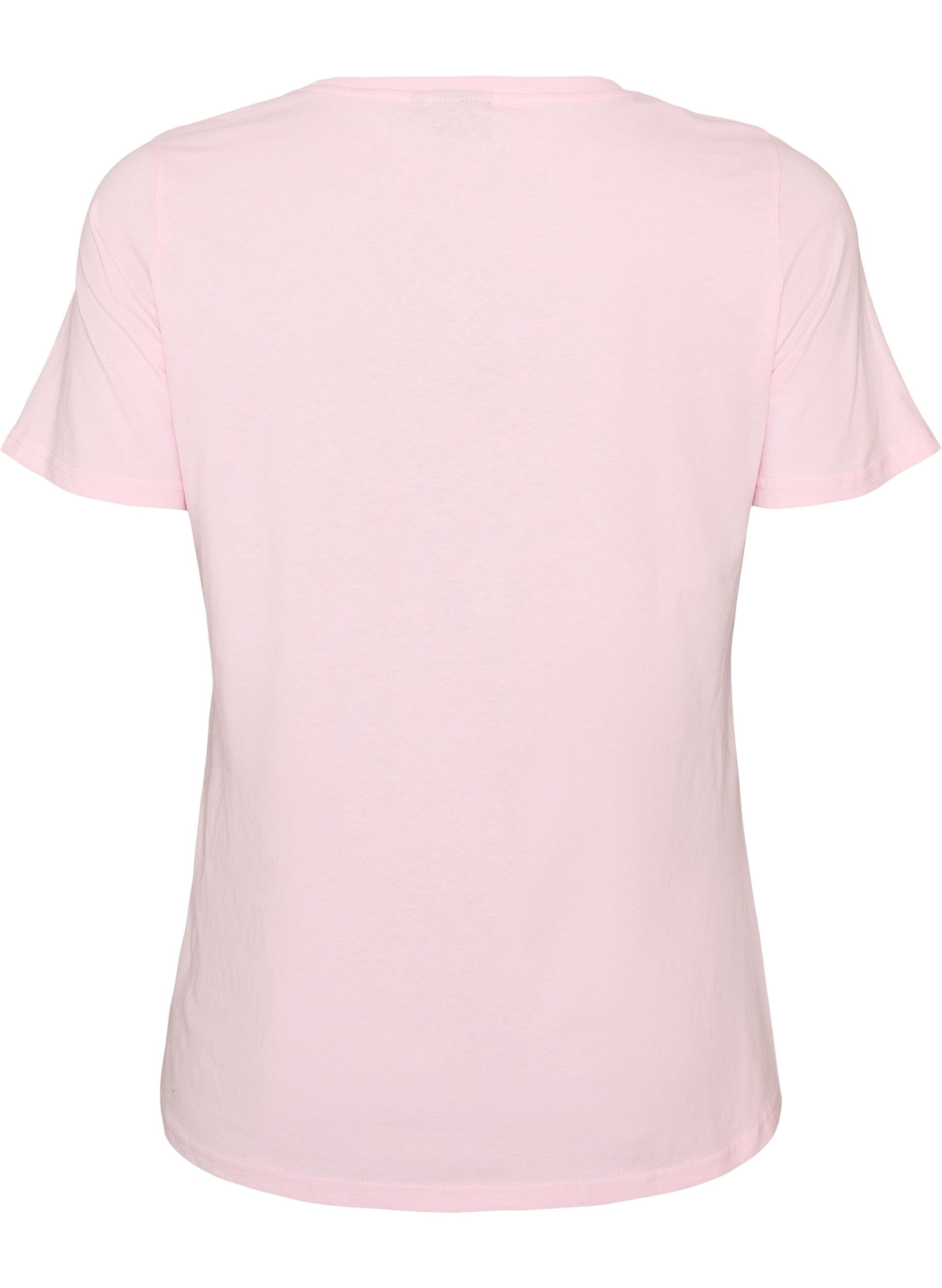 ZizziT-shirt i bomull med tryck framtill, Rosa, Packshot image number 1