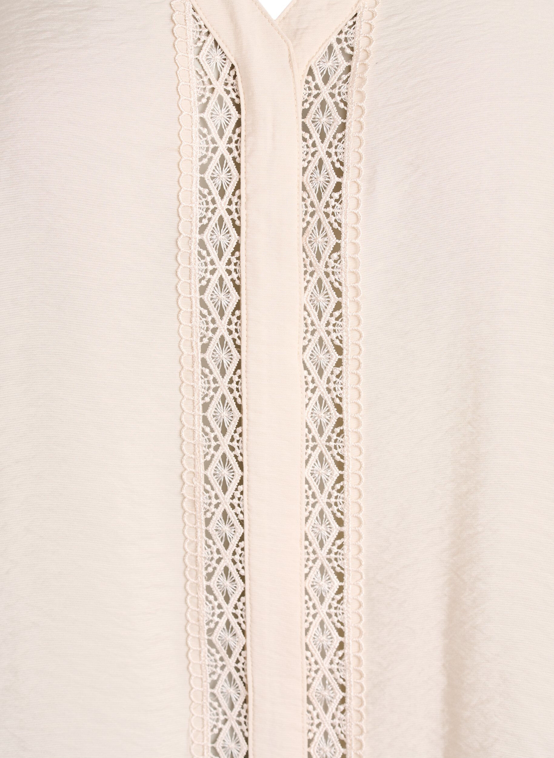Zizzi Blus med v-ringning och broderade band, Beige, Packshot image number 2