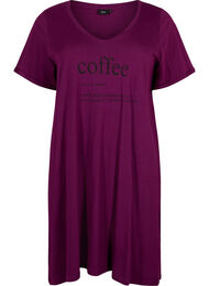 Nattlinne i bomull med tryck, D. Purple w. Coffee