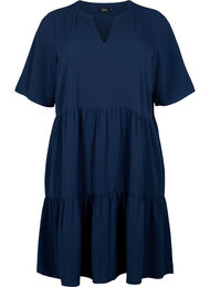 Kortärmad klänning med A-linje och skärningar, Navy Blazer