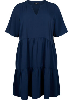 Kortärmad klänning med A-linje och skärningar, Navy Blazer, Packshot image number 0