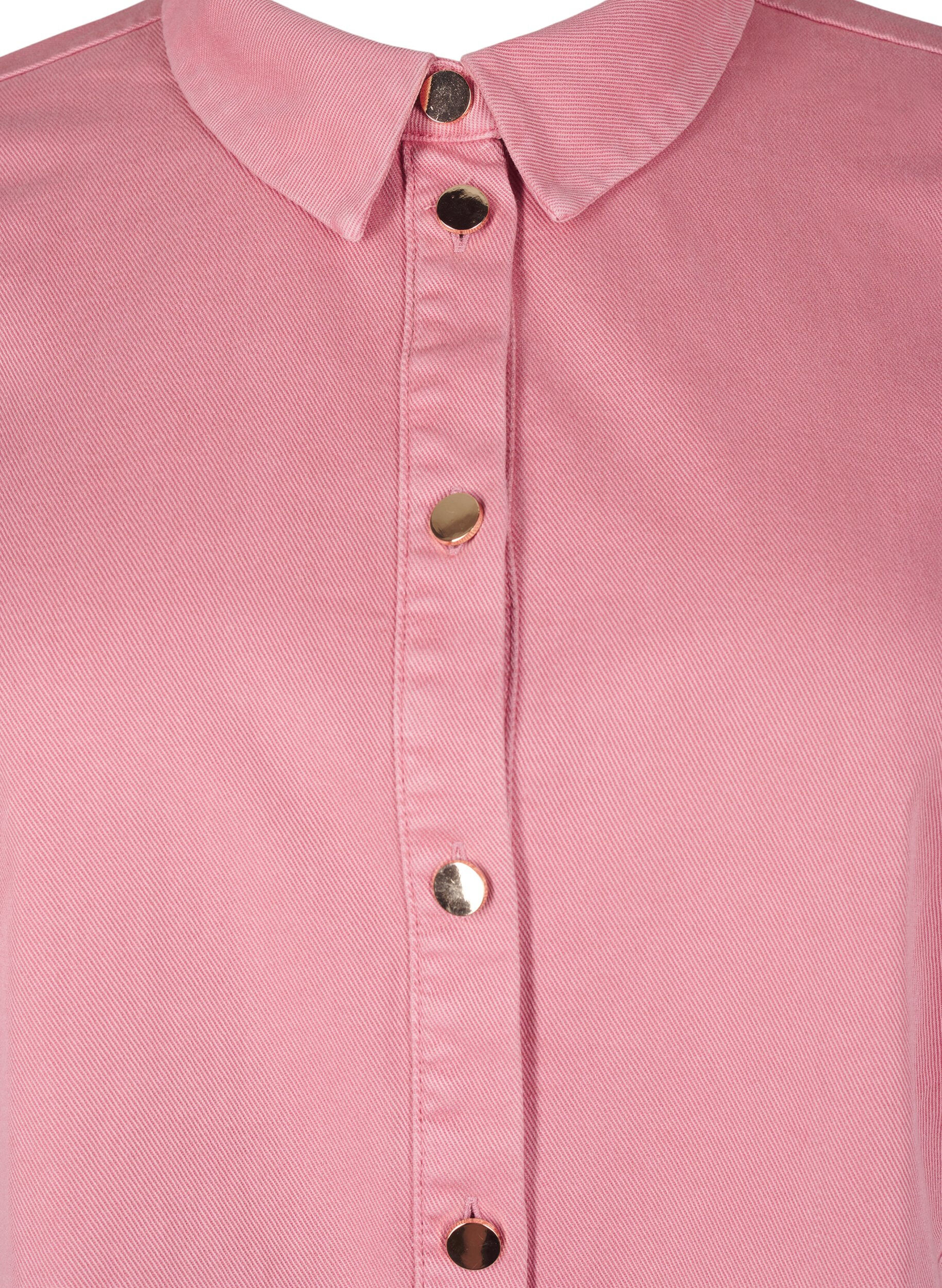 Zizzi Skjortkl&auml;nning i f&auml;rgad denim med n&auml;tdetaljer, Heather Rose, Packshot image number 2