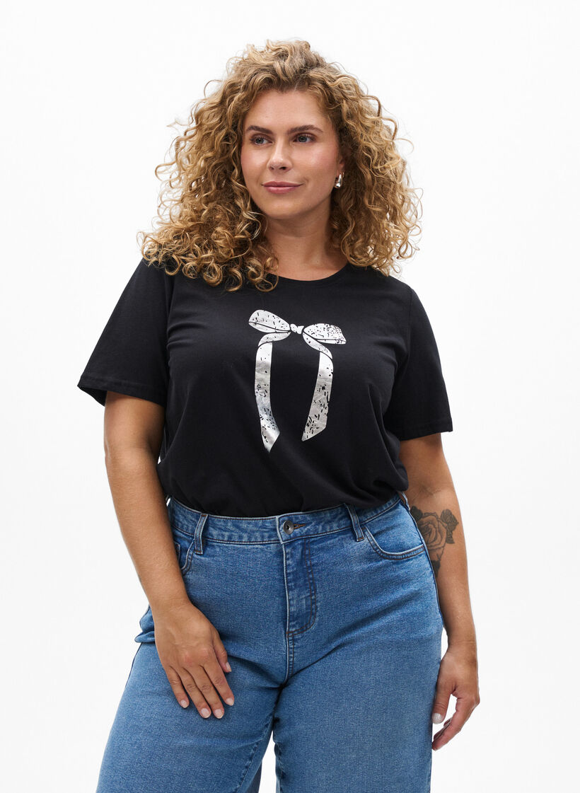 T-shirt med tryck, Svart, Model image number 0