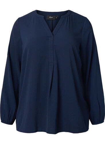 Enfärgad blus med v-hals, Navy Blazer, Packshot image number 0
