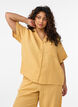 Blus i bomullsmuslin med korta &auml;rmar, Gul, Model image number 0