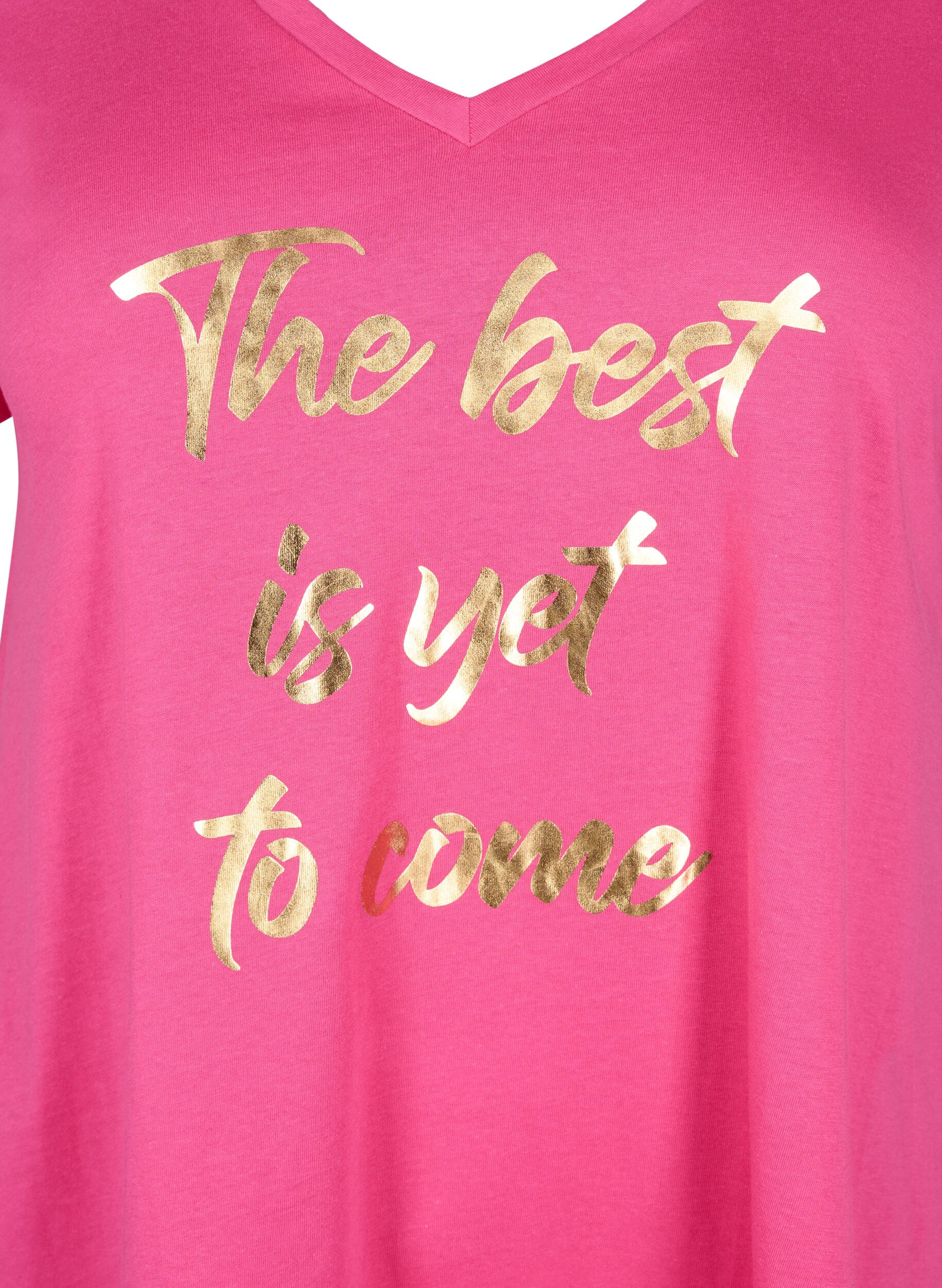 Zizzi T-shirt i bomull med kort &auml;rmar, Raspberry S. Best, Packshot image number 2