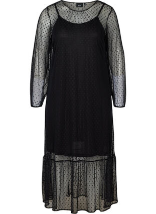 Lång transparent klänning med prickar, Black, Packshot image number 0