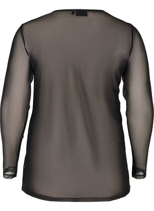 Åtsittande blus i mesh, Black, Packshot image number 1
