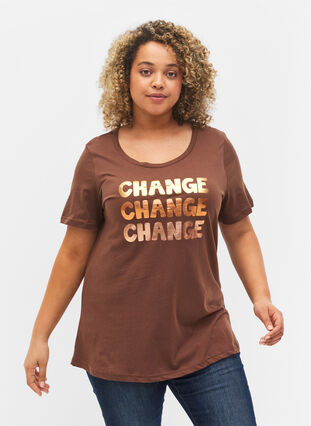 T-shirt i bomull med korta ärmar, Chestnut Change, Model image number 0