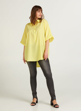 Kortärmad oversize skjorta, Sunny Lime, Model image number 2