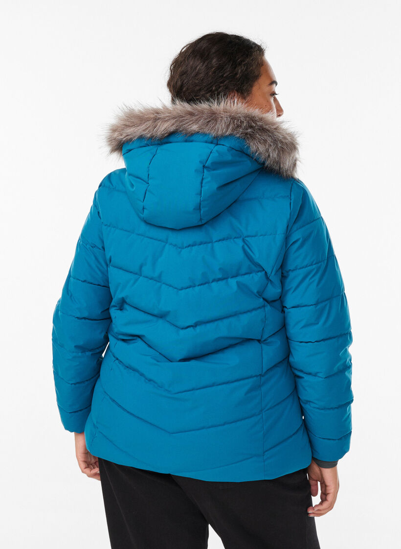 Kort pufferjacka med huva, Bl&aring;, Model image number 2