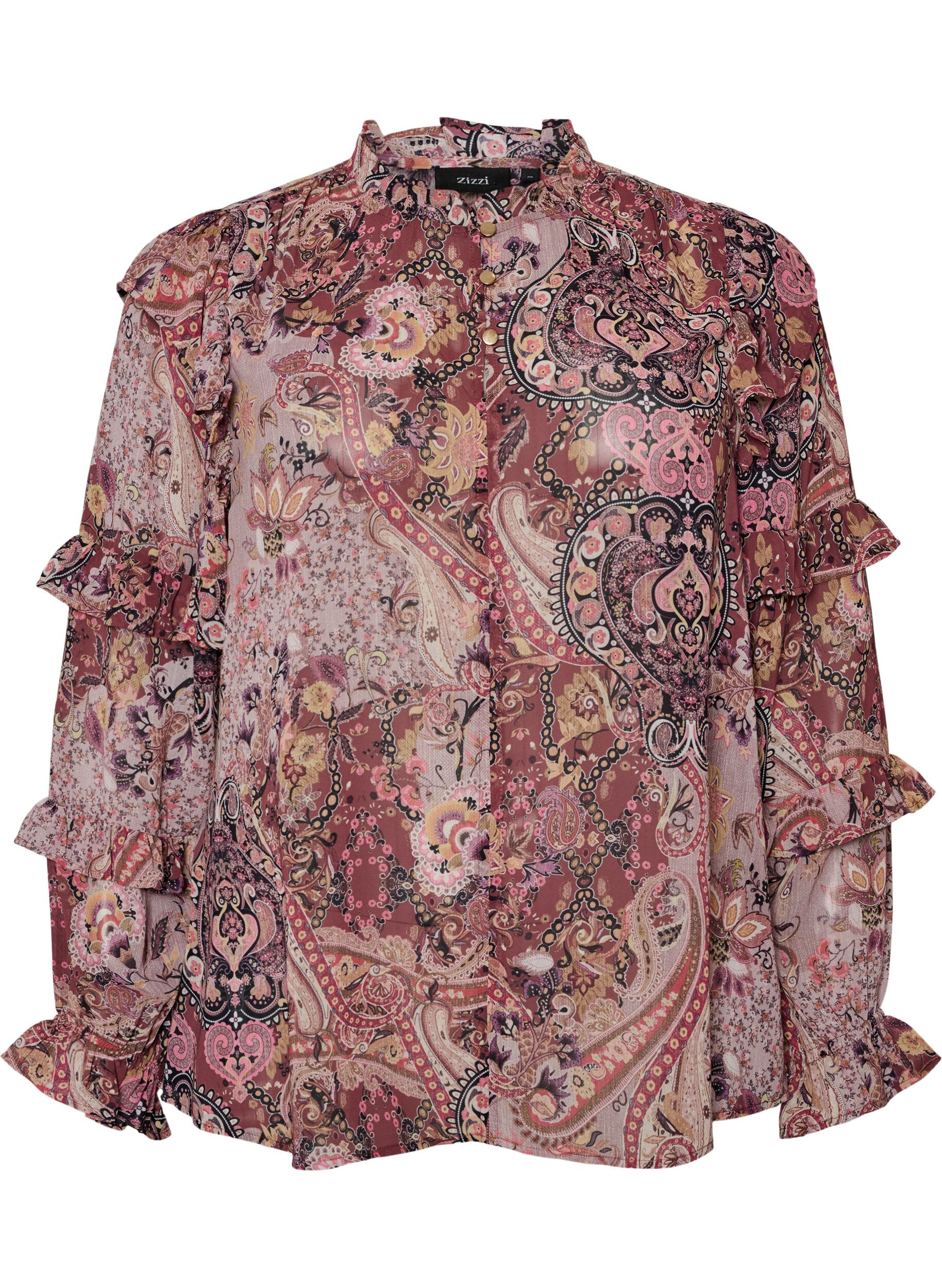 Blus med paisleym&ouml;nster och volangdetaljer