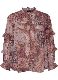 Blus med paisleym&ouml;nster och volangdetaljer, Lila