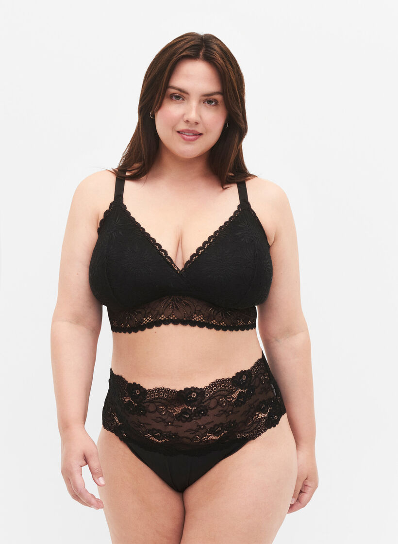 Spets Bralette med bakdetalj, Black, Model image number 2