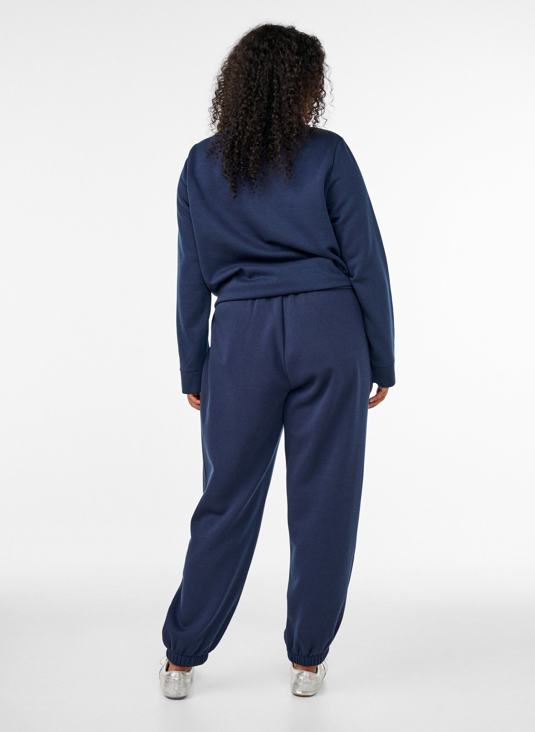 ZizziSweatpants med h&ouml;g midja och dragsko, Bl&aring;, Model image number 1