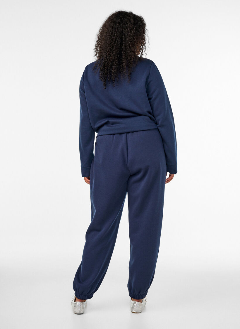 Sweatpants med h&ouml;g midja och dragsko, Bl&aring;, Model image number 1