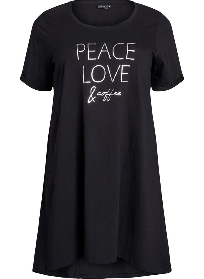 Kortärmat nattlinne i ekologisk bomull, Svart, Packshot image number 0