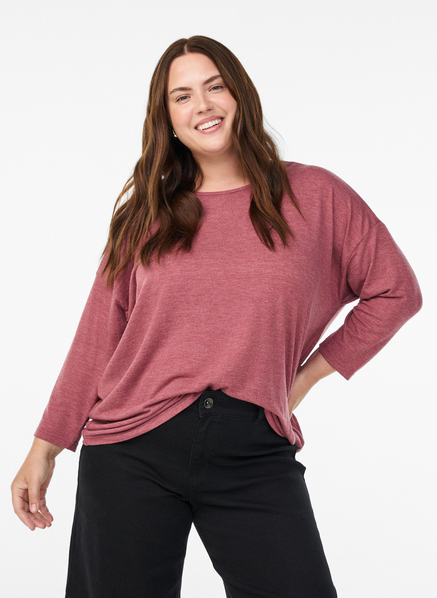 Zizzi Jerseyblus med 3/4-&auml;rm, Rosa, Model image number 0