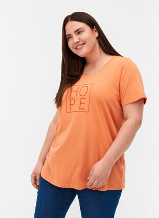 Kortärmad t-shirt med print, Brandied Melon, Model image number 0