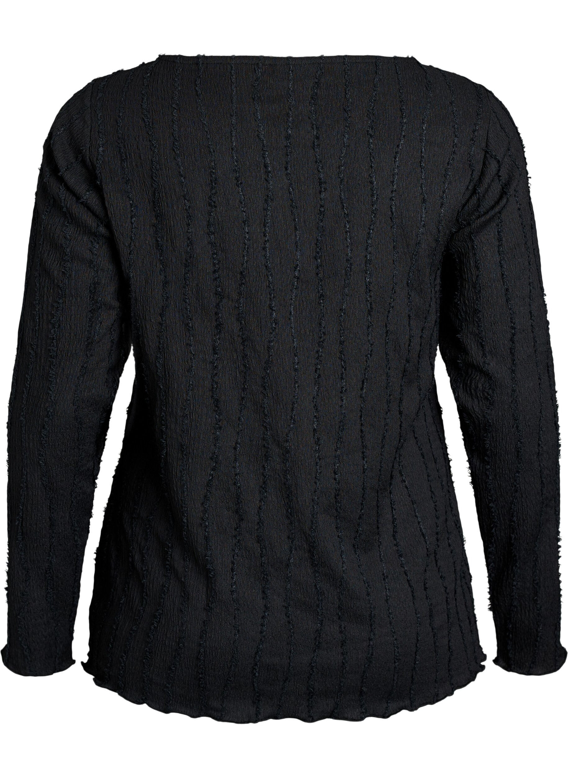ZizziBlus i jersey med v&aring;gig struktur, Svart, Packshot image number 1
