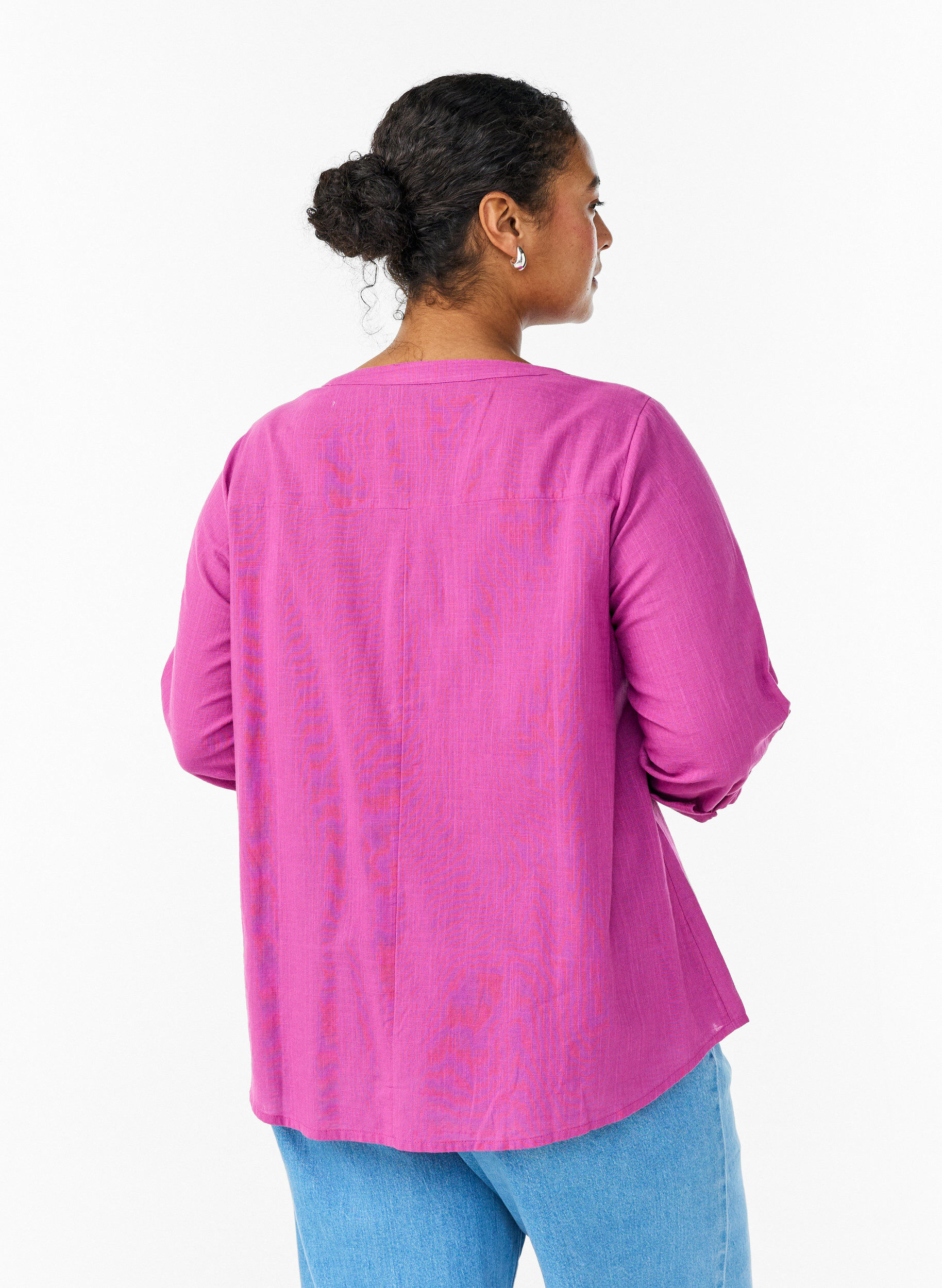 ZizziSkjortblus i bomull med v-ringning, Rosa, Model image number 2
