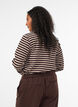 Randig blus med l&aring;nga &auml;rmar, Brun, Model image number 2