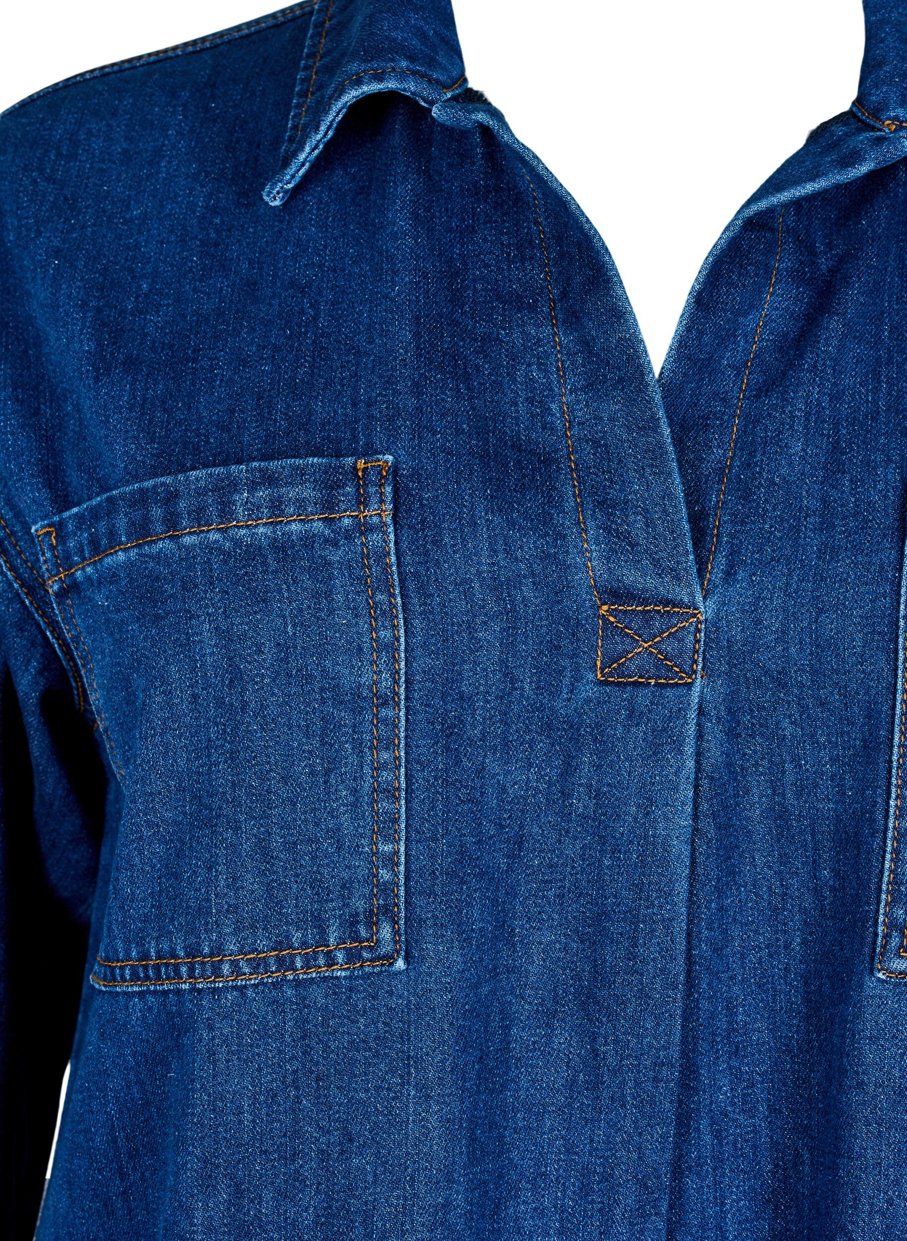 Zizzi Denimblus med krage, Unwashed, Packshot image number 2