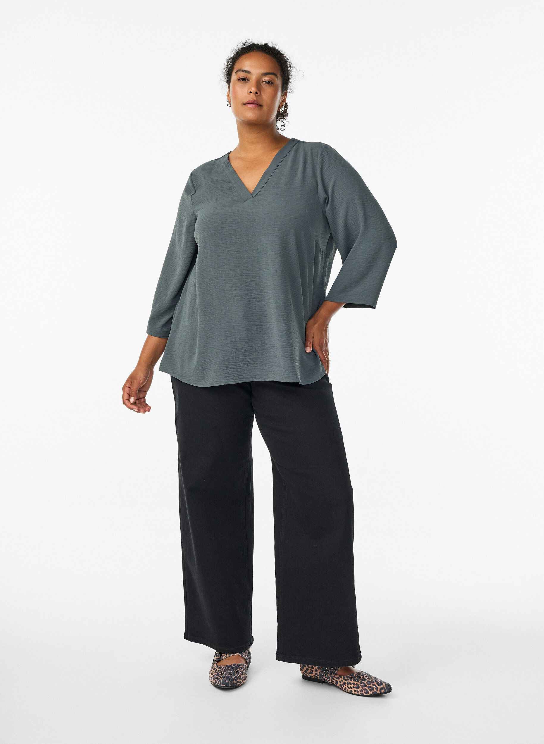 Zizzi Blus med 3/4-&auml;rm, Gr&ouml;n, Model image number 1