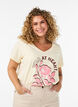 T-shirt i bomull med tryck framtill och v-ringning, Beige, Model image number 0