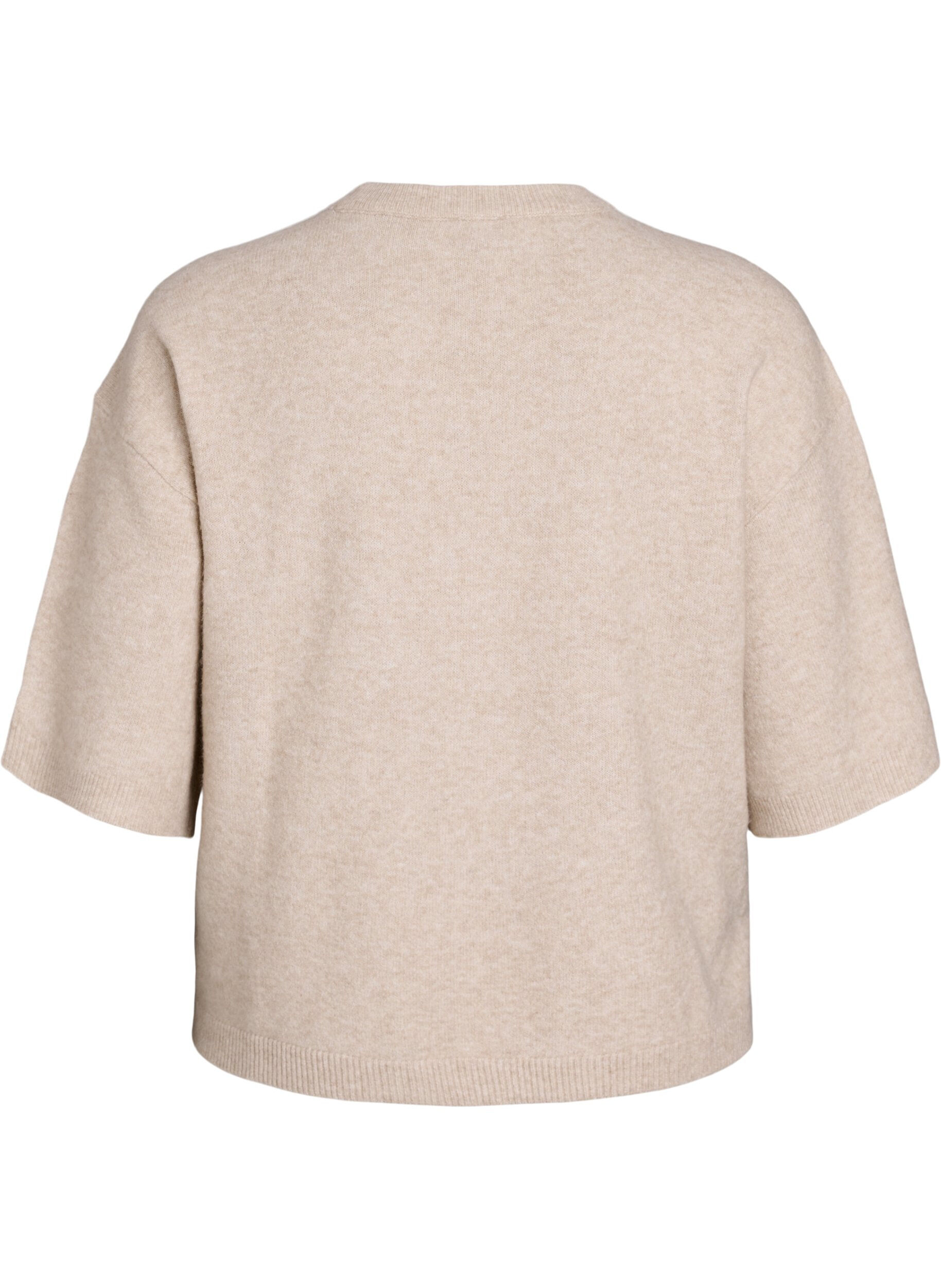 ZizziL&ouml;st stickad blus med korta &auml;rmar, Beige, Packshot image number 1