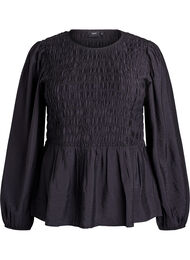 Blus med smock och l&aring;nga &auml;rmar, Svart