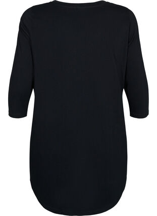 T-shirt i bomull med 3/4-ärmar, Black, Packshot image number 1