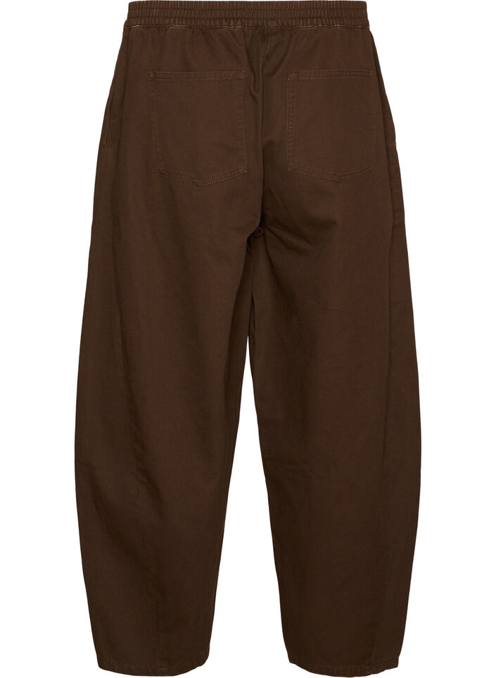 Barrel-jeans med h&ouml;g midja och res&aring;r i midjan, Brun, Packshot image number 1