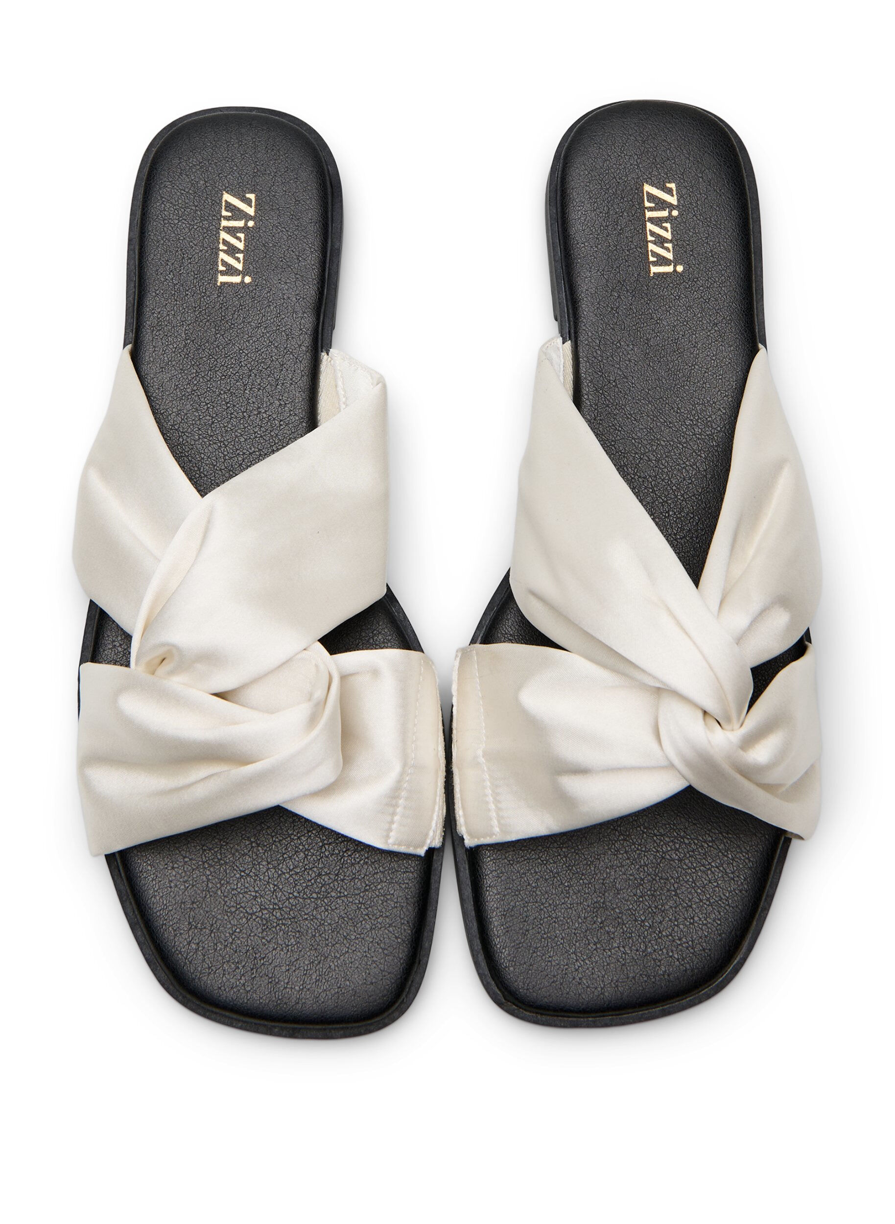 Zizzi Platta sandaler med korsade satinremmar, Vanilla, Packshot image number 2