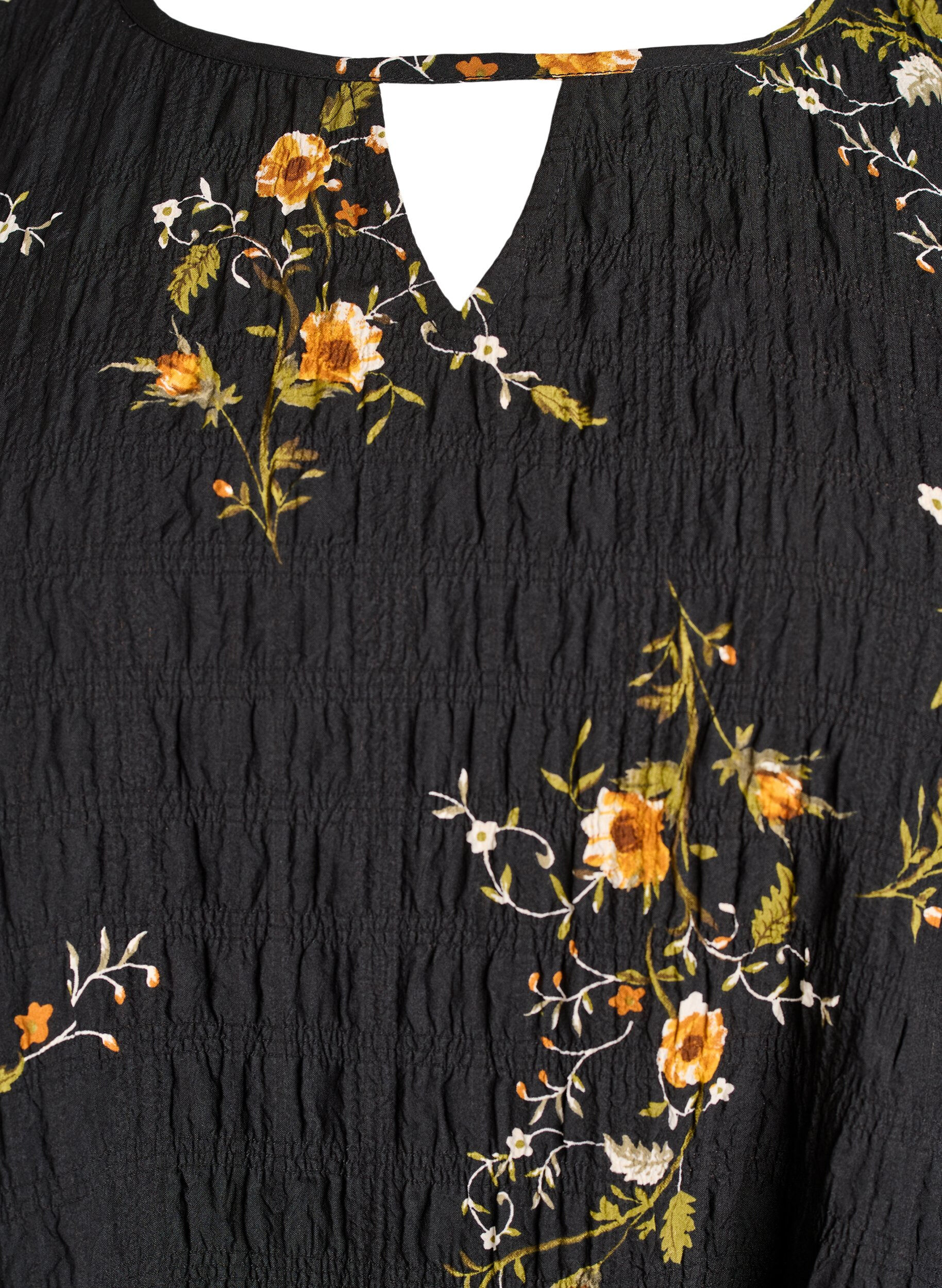 ZizziL&aring;ng&auml;rmad blus med blomm&ouml;nster, Svart, Packshot image number 2