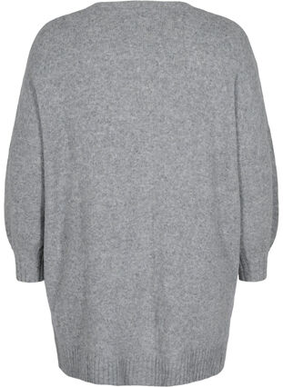 Lång stickad kofta med dragkedja och fickor, Medium Grey Melange, Packshot image number 1