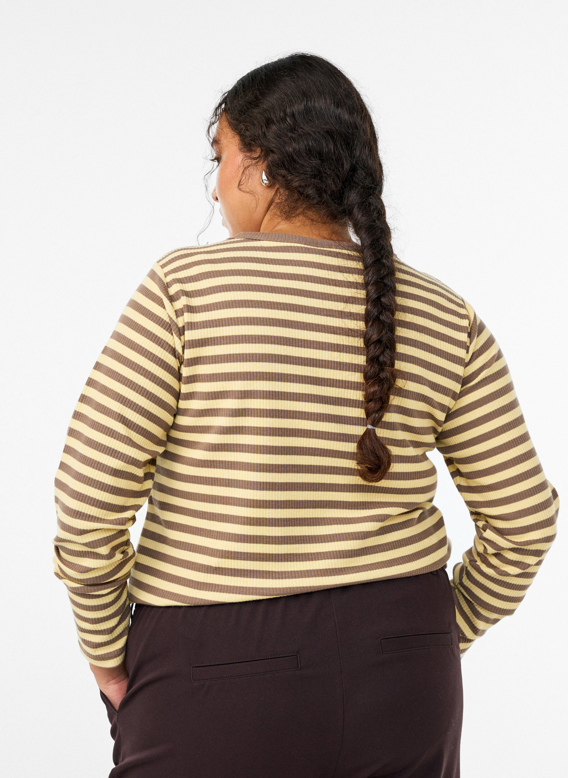 ZizziRandig blus med l&aring;nga &auml;rmar, Brun, Model image number 2