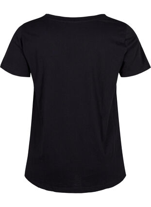 V-ringad t-shirt i bomull med texttryck, Black ORI, Packshot image number 1