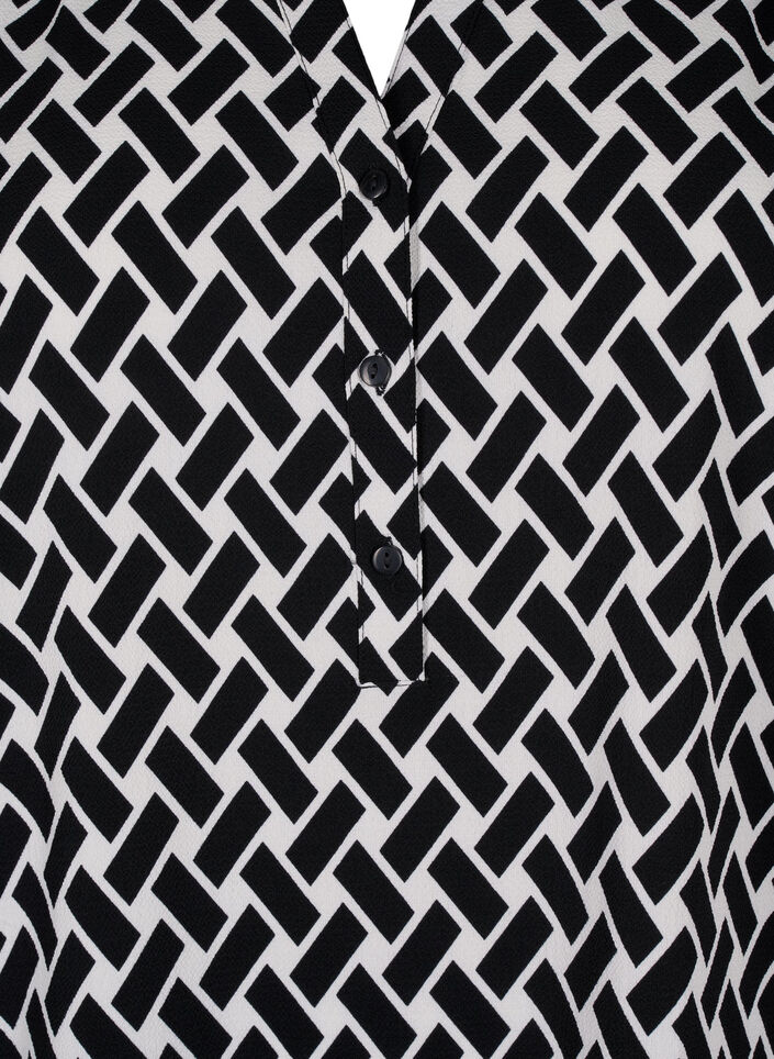 V-ringad blus med korta ärmar, Black Graphic AOP, Packshot image number 2