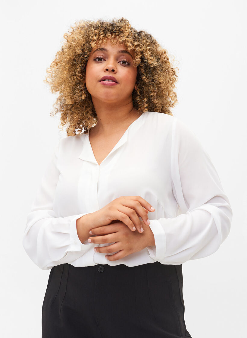 Enfärgad skjorta med V-ringning, Bright White, Model image number 0