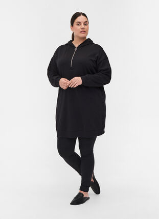 Sweatshirtklänning med huva och dragkedja, Black, Model image number 2