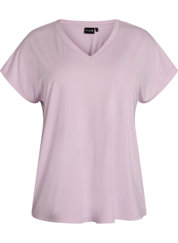 Tr&auml;nings t-shirt med v-ringning och l&ouml;s passform, Lila, Packshot image number 0