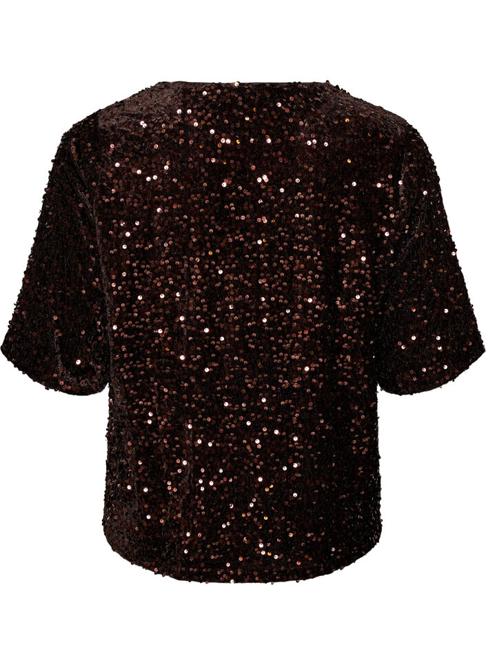 Blus med paljetter och armb&aring;gsl&aring;nga &auml;rmar, Brun, Packshot image number 1