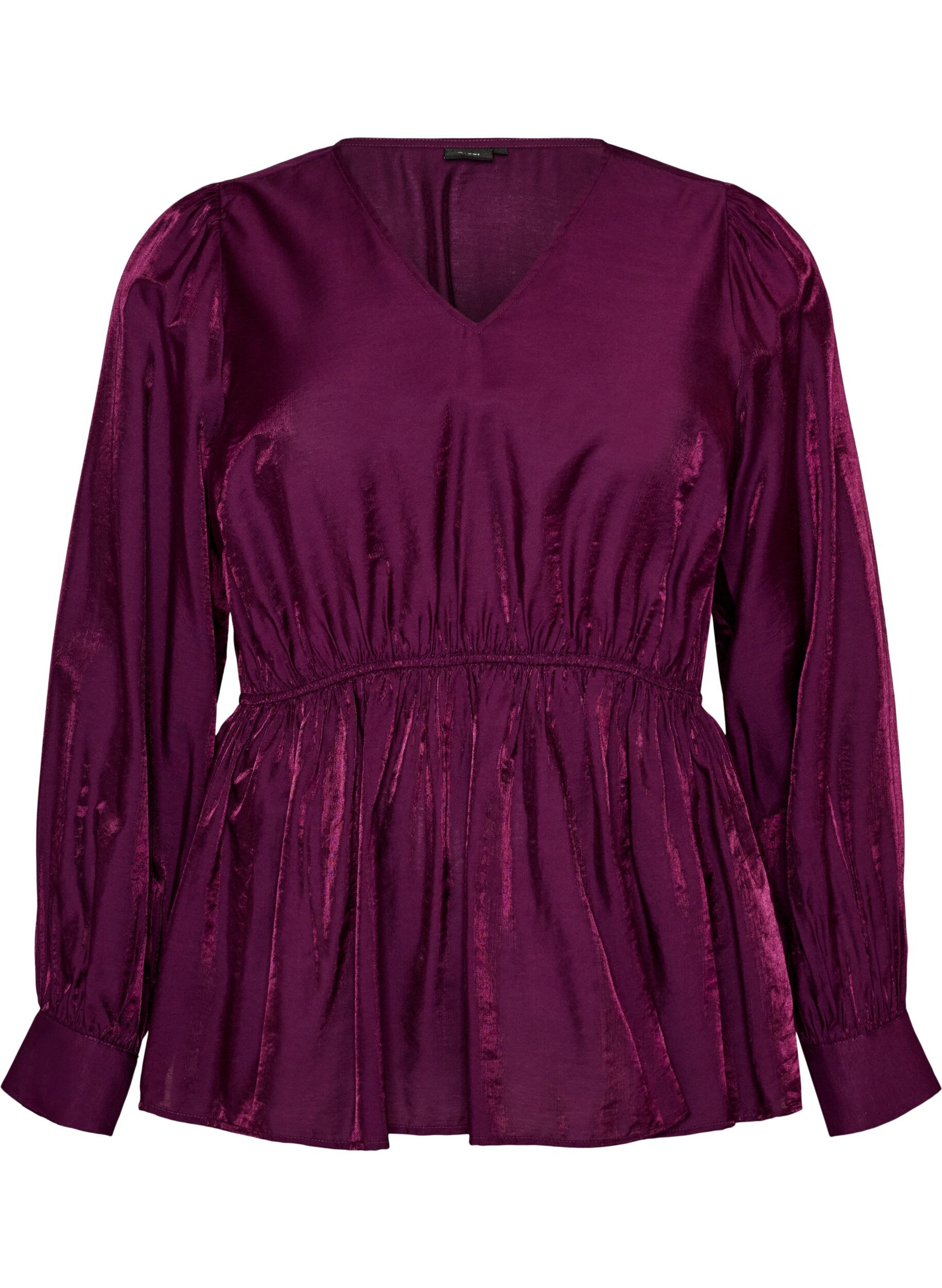 ZizziGlansig blus i viskos med peplumeffekt, Lila, Packshot image number 0