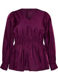 Glansig blus i viskos med peplumeffekt, Lila