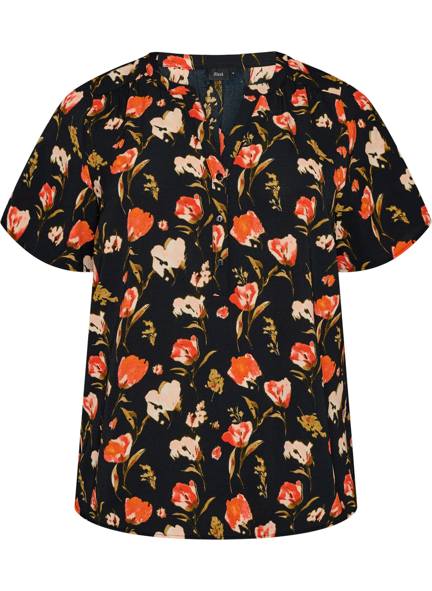 Zizzi V-ringad blus med korta &auml;rmar, Svart, Packshot image number 0