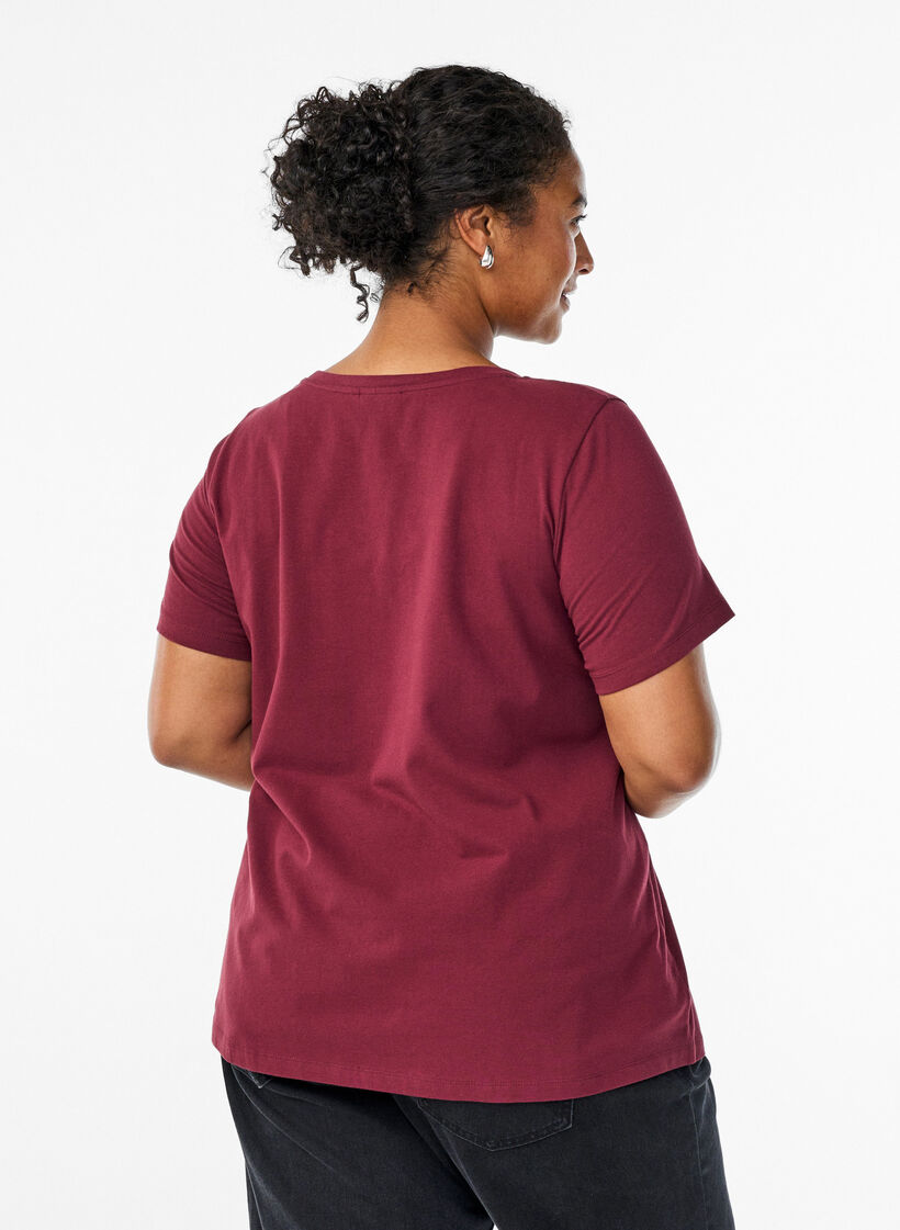 Enf&auml;rgad t-shirt i bomull, M&ouml;rk Bordeaux, Model image number 2
