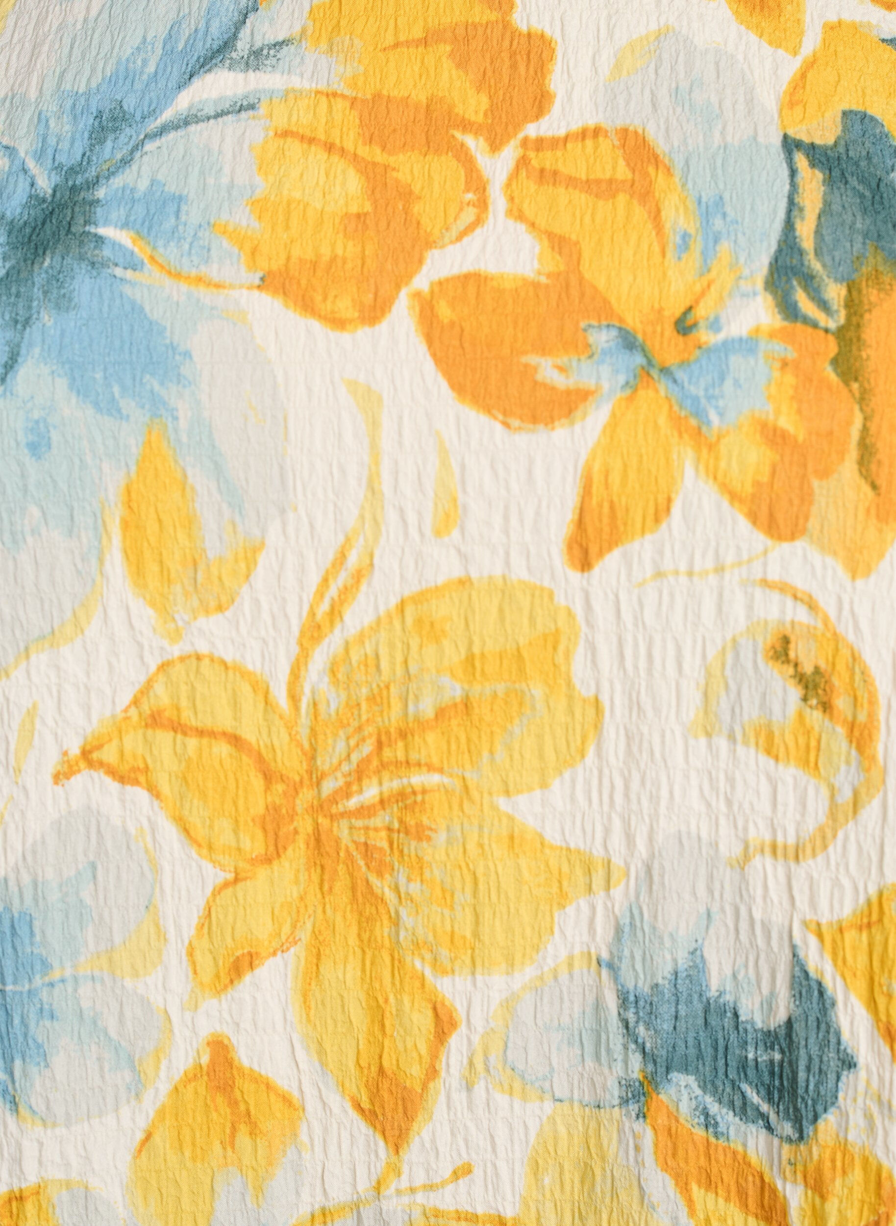 ZizziKort kl&auml;nning med krinklad textur och korta &auml;rmar, Gul, Packshot image number 2